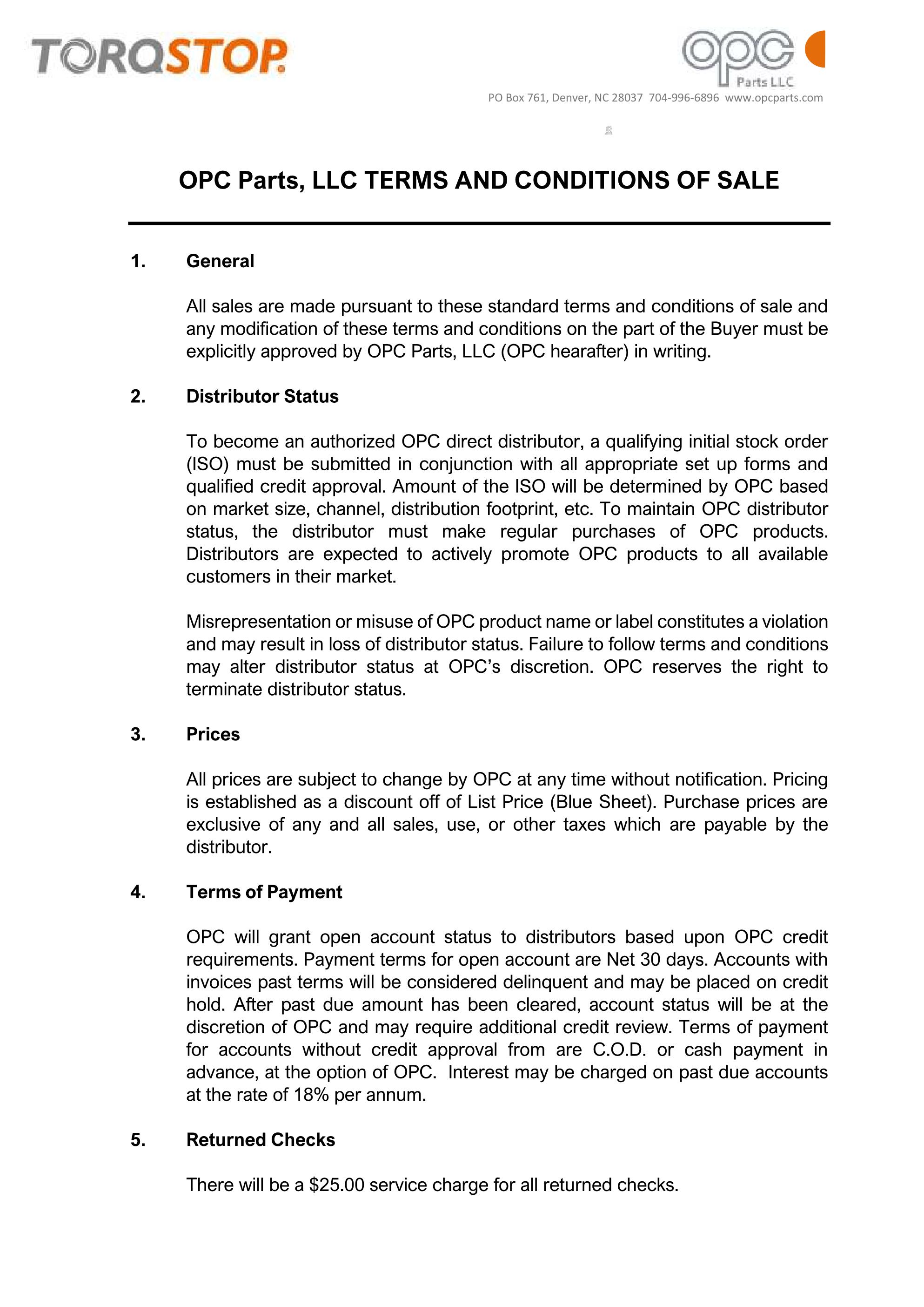 OPC TorqStop Terms
